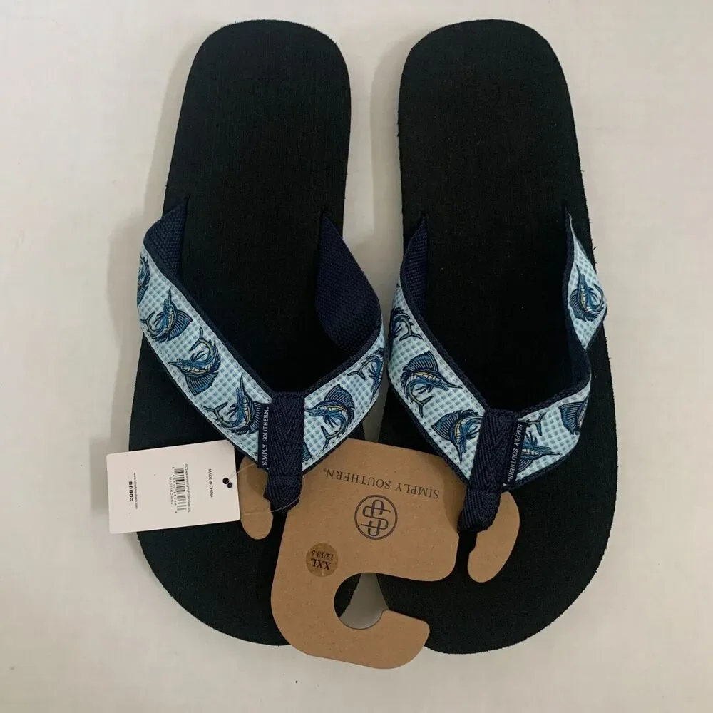 Simply Southern Men's Size 2XL 12/13.5 Marlin Print Flip Flops Thong Sandals New